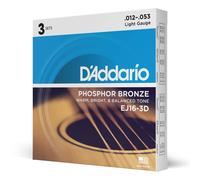 Cuerdas de guitarra D'Addario - Cuerdas de bronce fosforado para guitarra ac?stica - EJ16-3D - Espectro tonal completo y rico - Para guitarras de 6 cu