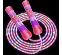 Cuerdas de saltar para niños, cuerda de saltar luminosa LED con mango antideslizante, ajustable para niñas y niños, ejercicio al aire libre, cuerda de saltar para adultos, color rosa
