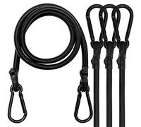 Cuerdas elásticas con mosquetones, Paquete de 4 Cuerdas elásticas largas con mosquetón de 80 cm, Correas elásticas Negras con Ganchos de mosquetón para Acampar, Lonas, Tiendas de campaña, Coches