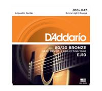 CUERDAS GUITARRA ACUSTICA - D'Addario (EJ/10) Extra Lite Bronce 80/20 (Juego Completo 010/047)