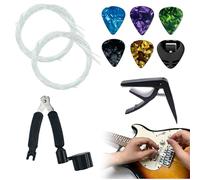 Cuerdas guitarra clásica 2 juegos (12 unidades) con accesorios - cuerdas nylon y entorchadas en plata, herramientas de cambio, púas y caja de almacenaje - para ensayo, directo y estudio