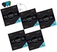 Cuerdas Shaman para Guitarra Clásica - 5 Juegos Premium de Cuerdas de Nylon para Guitarra Clásica y Acústica - Set de 6+2 Cuerdas Incluye 3 Púas, Cuerda D y Cuerda E Extra Alta