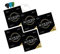 Cuerdas Shaman para guitarra western - 5 juegos de cuerdas premium de acero para guitarra acústica - Set de 6+2 cuerdas incluyendo 3 púas, cuerda G y cuerda E extra alta