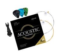Cuerdas Shaman para guitarra western - Cuerdas de acero premium para guitarra acústica - Set de 6+2 cuerdas incluyendo 3 púas, cuerda G y cuerda E extra alta