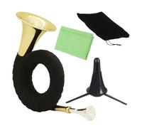 Cuerno de bosque con soporte, instrumento de viento compacto de metal, cuerno de bosque compacto con soporte, para principiantes amantes de la música, ejercicio al aire libre, viajes, actuación en