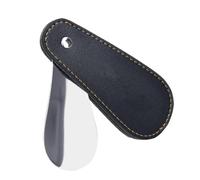 Cuerno de zapato portátil - cuerno de zapato de acero inoxidable con tapa de cuero PU | Herramienta de asistencia de zapatos para uso de viaje, cuchara de zapatos de pecho para homm, Negro , Se