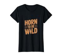 Cuerno para ser Salvaje Cabra Divertida Camiseta gráfica económica, Mujer, Negro, XL