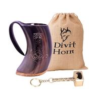 Cuerno Vikingo Auténtico Divit | La Jarra de Cerveza Arcaica | Estilo Real; Bebe en una Taza de Cuerno de Buey Auténtico (Thor Mug + Hammer Opener (650-700 ml))