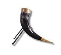 Cuerno vikingo para beber con soporte, taza de cuerno de buey pulido auténtico, jarra medieval de 30.5 a 35.5 cm, taza de cerveza nórdica para aguamiel, cerveza y vino, recipiente hecho a mano