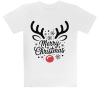 Cuernos De Reno De Feliz Navidad Camiseta Blanca para Niños Camiseta De Manga Corta para Niños Kids White tee Children Short Sleeve T-Shirt