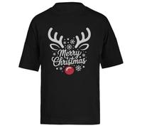 Cuernos De Reno De Feliz Navidad Camiseta Extragrande Holgada Negra Unisex Unisex Black tee Baggy Oversized T-Shirt