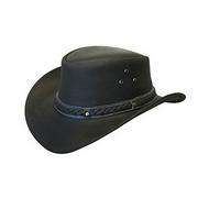 Cuero Abajo Sombrero Aussie Bush Cowboy Style Classic Western Outback Marrón/Negro, Negro, Small