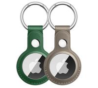Cuero AirTag titular con llavero, Anti-perdido AirTag caso cubierta, Air Tags cubierta para Apple AirTag GPS artículos buscadores Accesorios (verde+gris)