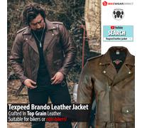 Cuero Brando Chaqueta Motocicleta Marlon Motociclista Con Armadura Ce Proteger
