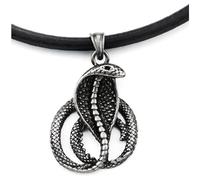 Cuero Collar, Vintage Cobra Serpiente Colgante Collar con Negro Cuero Algodón, para Hombre y Mujer