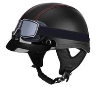 Cuero De PU Cascos Moto Abierto Dot/ECE Homologado, Aprobado por Dot/Ece, Cascos De Motocicleta Vintage con Gafas Visor, Casco De Motociclista Scooter Touring C01,M(56~57CM)