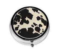 Cuero de vaca blanco y negro, pastillero, pastillero cuadrado para bolsillo o monedero, pastillero pequeño, organizador de pastillas de viaje