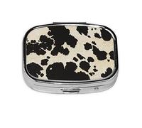 Cuero de vaca blanco y negro, pastillero, pastillero cuadrado para bolsillo o monedero, pastillero pequeño, organizador de pastillas de viaje