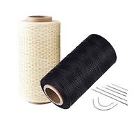 Cuero encerado plano de 260 m 0,8 mm 150D con 1 juego de 7 agujas curvadas para tapicer¨ªa y costura de cuero con rosca encerada, 2pcs(Beige+Black)
