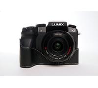 Cuero Genuino Verdadero Bolsa Medias de la Cubierta del Caso de la cámara TP Hecho a Mano para Panasonic G7 Color Negro