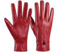 Cuero Guantes Para Mujer Piel De Oveja Sintética Cálida De Invierno Para Mujer, Con Hebilla De Metal, A La Moda, Color Liso, Caja De Regalo - Rojo - L