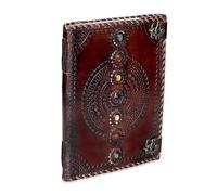 cuero Handmade Genuine Leather Journal with 7 Stones - Vintage Antique Lock Diary, Large 10x13.5 Inch Leather Notebook, Handmade Paper Journal, Rustic Travel Writing Sketchbook Gift
