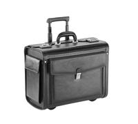 Cuero Maleta de piloto con Trolley Ruedas Veces laptop hasta 15" Completamente Piel Vaca negro