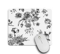 Cuero PUAlfombrilla de RatónFlores Negras, Rosas de Jardín Tulipanes Delphinium Petunia Rectángulo Blancos y NegroAlfombrilla RatónMousepad25x30cmparaOficina,Jugadore,PC