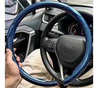 Cuero Suave Protector Redondo Transpirable Universal Antideslizante De Fibra Carbono 2025 Volante Coche(BLU)