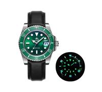 (Cuero verde) Nuevo reloj de moda de acero inoxidable para buceo, reloj deportivo de lujo superluminoso