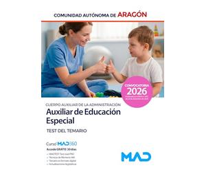 Cuerpo Auxiliar de la Administración de la Comunidad Autónoma de Aragón, Escala de Auxiliares Facultativos, Auxiliares de Educación Especial. Test del temario