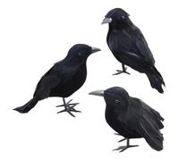 Cuervo 3pcs de Cuervos de Halloween con Plumas Artificiales pájaro Negro Falso Adorno de Animal Espeluznante Realista decoración de Cuervo para Interiores y Exteriores para el hogar jardín Patio