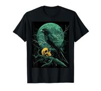 Cuervo Calavera Luna Hombre Gótico Sombrío Mujer Cuervo Camiseta
