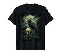 Cuervo Calavera Luna Hombre Gótico Sombrío Mujer Cuervo Camiseta