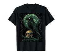 Cuervo Calavera Luna Hombre Gótico Sombrío Mujer Cuervo Camiseta