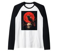 Cuervo Calavera Luna Hombre Gótico Sombrío Mujer Cuervo Camiseta Manga Raglan