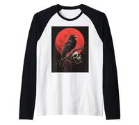Cuervo Calavera Luna Hombre Gótico Sombrío Mujer Cuervo Camiseta Manga Raglan