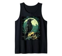 Cuervo Calavera Luna Hombre Gótico Sombrío Mujer Cuervo Camiseta sin Mangas