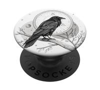 Cuervo Celestial Cuervo Pájaro Luna Geometría Sagrada Arte PopSockets PopGrip Adhesivo