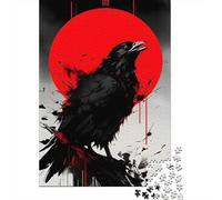 Cuervo Círculo Rojo Puzzle de 1000 Piezas Papel para Adultos Escena Oscura Relajación Decoración Hogar 38x26cm/1000pcs