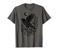 Cuervo con Luna y Estrellas Arte Invernal Espiritual Camiseta