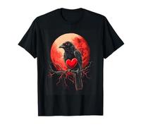 Cuervo Corazón Luna Hombre Gótico Sombrío Mujer Cuervo Camiseta