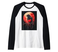 Cuervo Corazón Luna Hombre Gótico Sombrío Mujer Cuervo Camiseta Manga Raglan