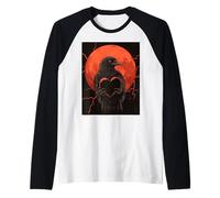 Cuervo Corazón Luna Hombre Gótico Sombrío Mujer Cuervo Camiseta Manga Raglan