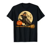 Cuervo Cuervo Sombrero de Bruja Jack O Lantern Calabaza Luna Escoba Camiseta
