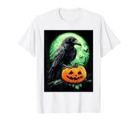 Cuervo de Halloween Calabaza Luna Cuervo de Halloween Camiseta gráfica económica, Hombre, Blanco, L