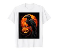 Cuervo de Halloween Calabaza Luna Cuervo de Halloween Camiseta gráfica económica, Hombre, Blanco, M