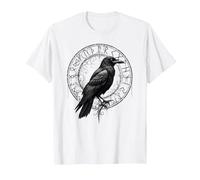 Cuervo de Valhalla Cuervos Runas de Odín Brújula nórdica Vikingo Camiseta, Hombre, Blanco, 6XL