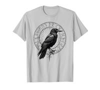 Cuervo de Valhalla Cuervos Runas de Odín Brújula nórdica Vikingo Camiseta, Hombre, Plata, L
