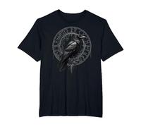 Cuervo de Valhalla Cuervos Runas de Odín Brújula nórdica Vikingo Camiseta, Hombre Tallas Grandes, Negro, 6X Alto